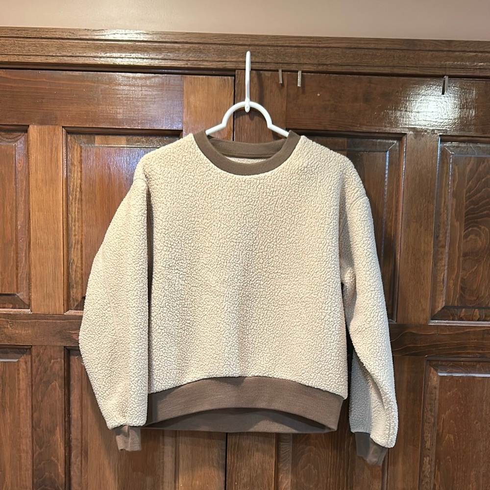 Quince Cream and Brown Sherpa Sweatshirt